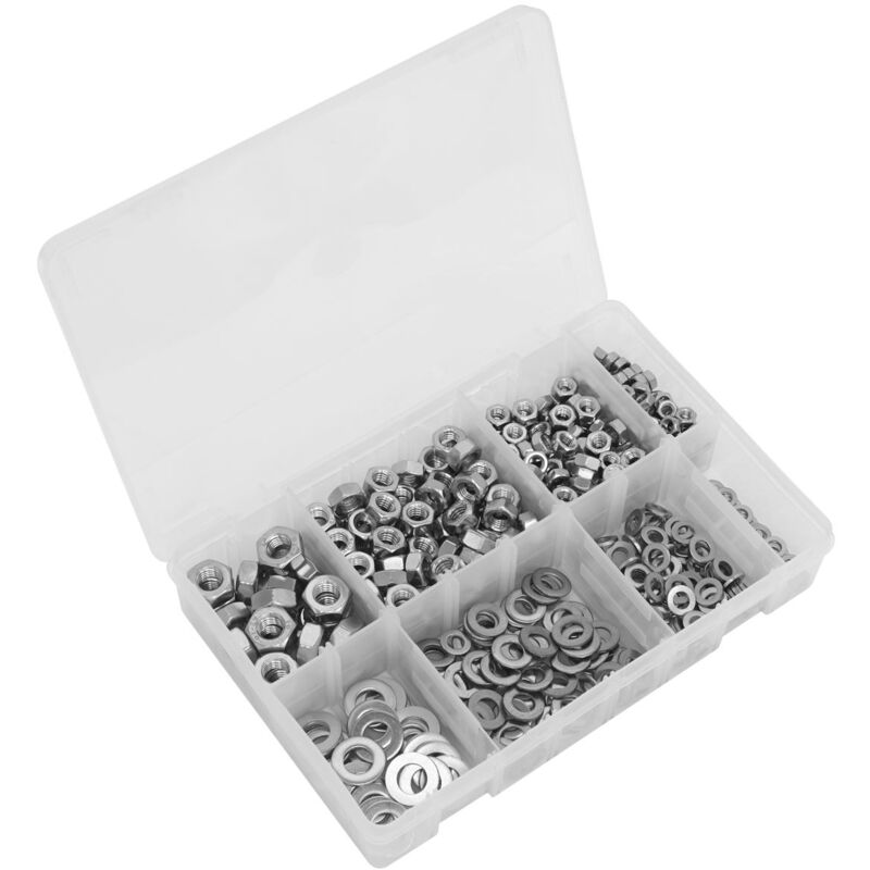 Sealey - AB077NW Stainless Steel Nut and Washer Assortment M5-M10 500pc