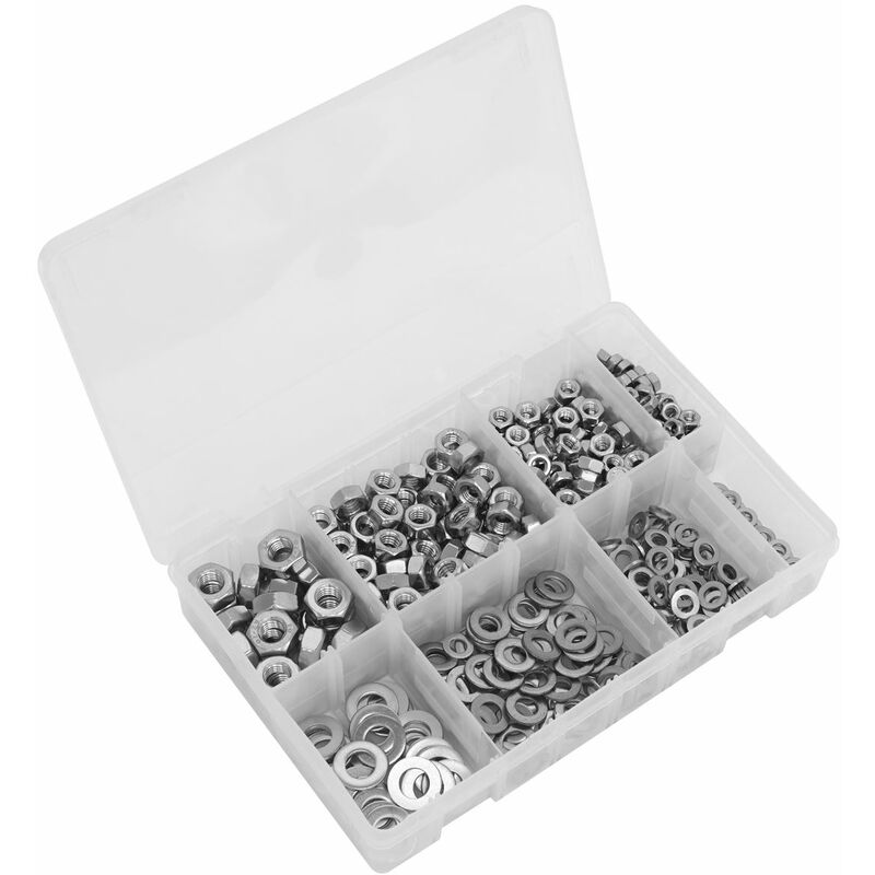 Sealey - Stainless Steel Nut and Washer Assortment 500pc M5-M10 AB077NW