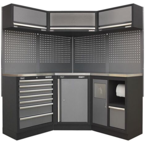 Sealey Superline PRO&reg Corner Storage System with Stainless Worktop 1.55m APMSSTACK08SS