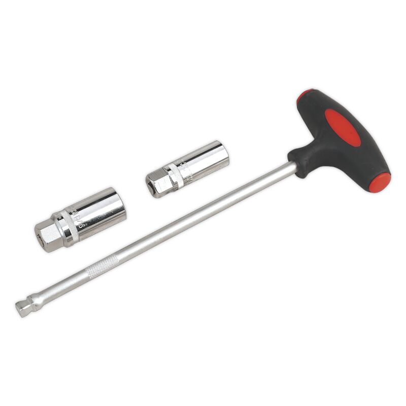 Sealey - T-Bar & Rubber Insert Spark Plug Socket Set4 Piece 3/8 Square Drive