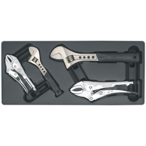 Sealey TBT04 Premier Locking Pliers & Adjustable Wrench Set with Tool Tray 4pc