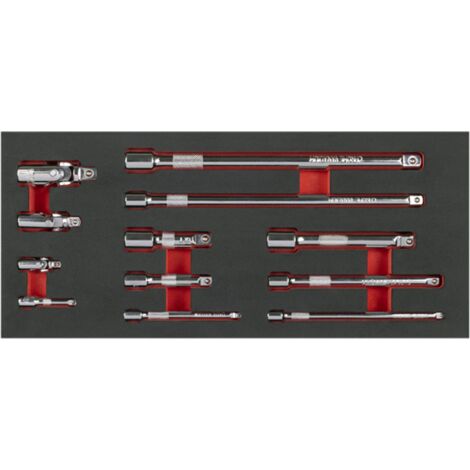 Sealey TBT44 Wobble Extension Bar Set with Tool Tray 1/4"", 3/8"" & 1/2""Sq Drive 12pc
