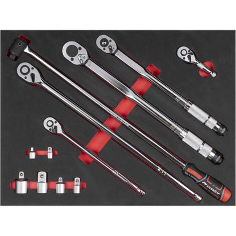Sealey TBT45 Ratchet, Torque Wrench, Breaker Bar & Socket Adaptor Set with Tool Tray 3/8""Sq & 1/2""Sq Drive 12pc
