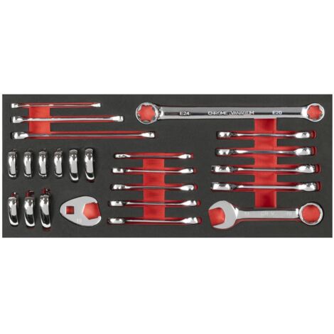 Sealey TBT50 Stubby Combination, TRX-Star & Crow's Foot Spanner Set with Tool Tray 24pc