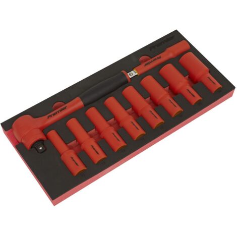 Sealey TBTE11 Premier Insulated Socket Set with Tool Tray 1/2""Sq Drive 10pc - VDE Approved