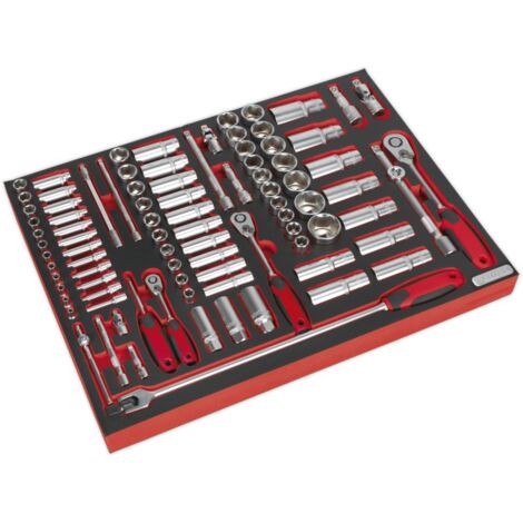 Sealey TBTP02 Premier Platinum Socket Set with Tool Tray 1/4"", 3/8"" & 1/2""Sq Drive 91pc