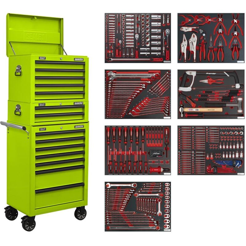 Sealey - TBTPCOMBO7 Superline pro Tool Chest Combination 14 Drawer with 446pc Tool Kit - Green