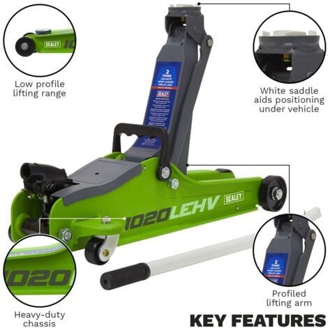 Sealey Trolley Jack Low Entry 2 Tonne Profile Short Chassis Green 1020LEHV