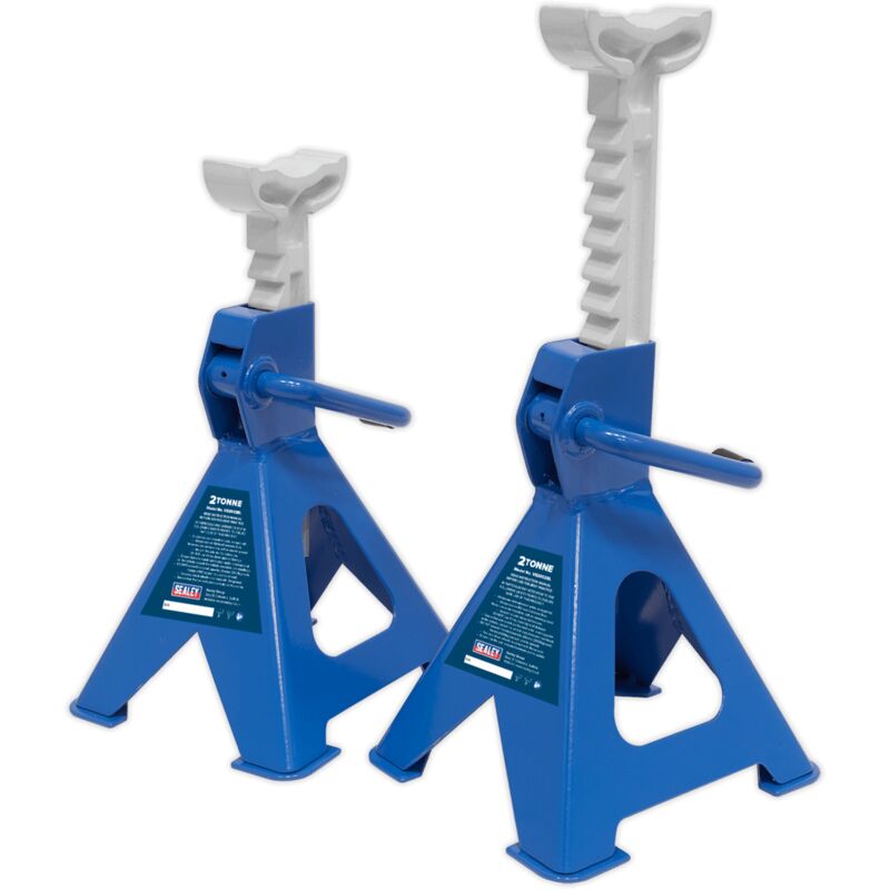 VS2002BL Axle Stands (Pair) 2tonne Capacity per Stand Ratchet Type - Blue - Sealey