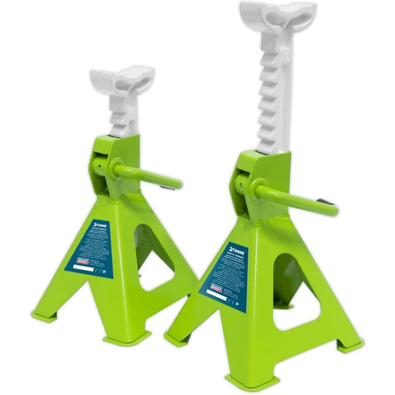 VS2002HV Axle Stands (Pair) 2tonne Capacity per Stand Ratchet Type - Hi-Vis Green - Sealey