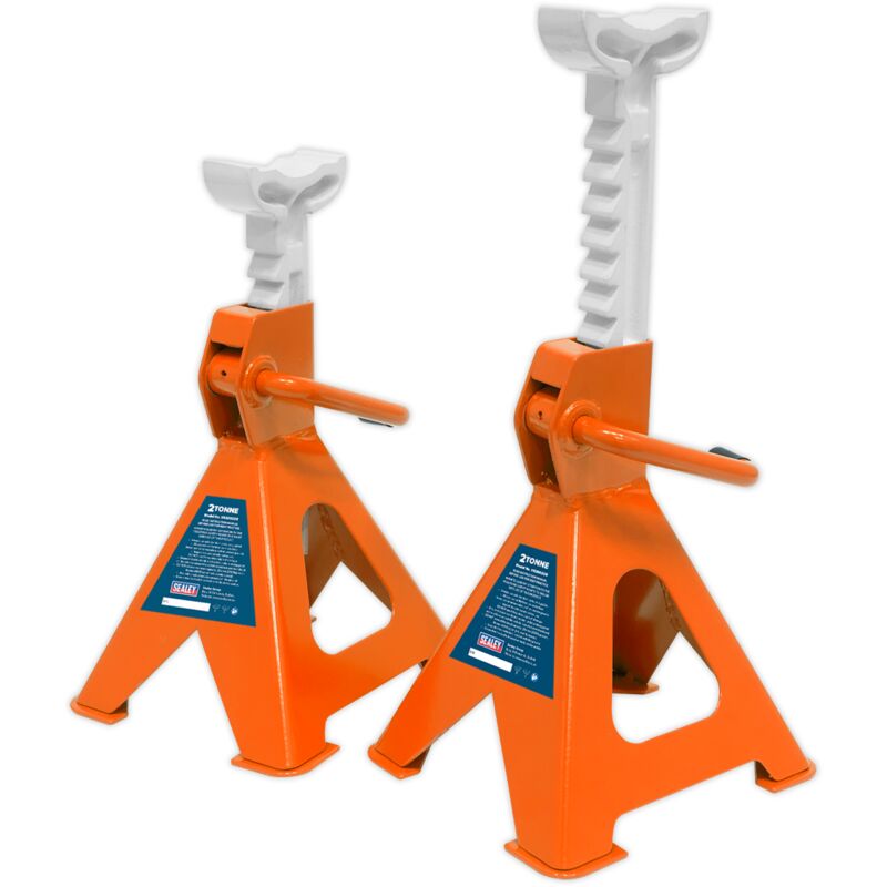 VS2002OR Axle Stands (Pair) 2tonne Capacity per Stand Ratchet Type - Orange - Sealey