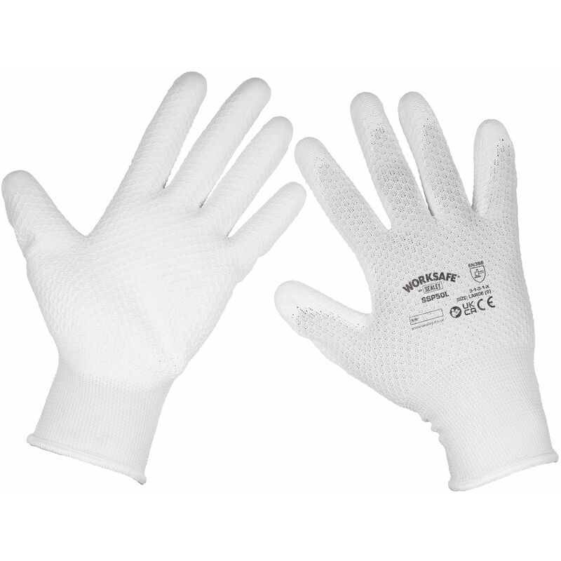 White Precision Grip Gloves - (Large) - Box of 120 Pairs SSP50L/B120 - Sealey