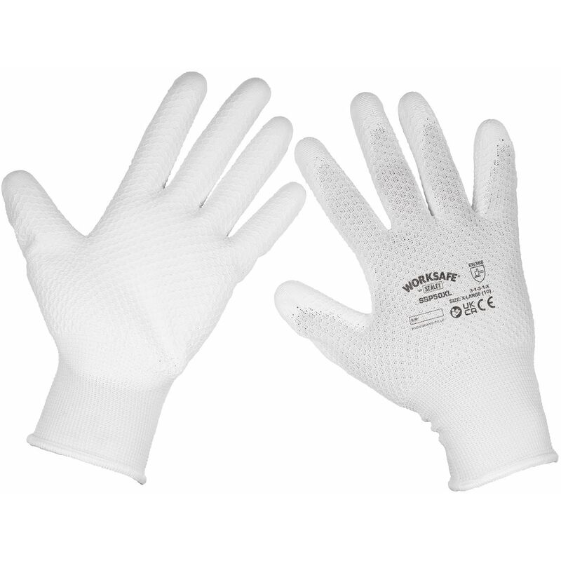 Sealey - White Precision Grip Gloves X-Large- Pair SSP50XL