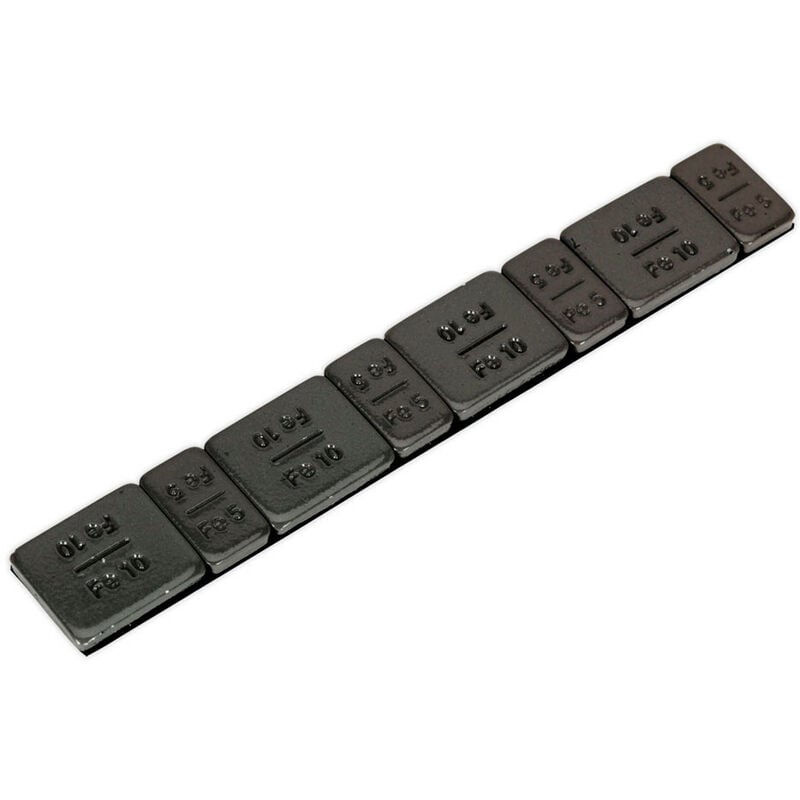 Sealey WWSA510B Wheel Weight 5 & 10g Adhesive Zinc Plated Steel Black Strip of 8 (4 x Each Weight) Pack of 50