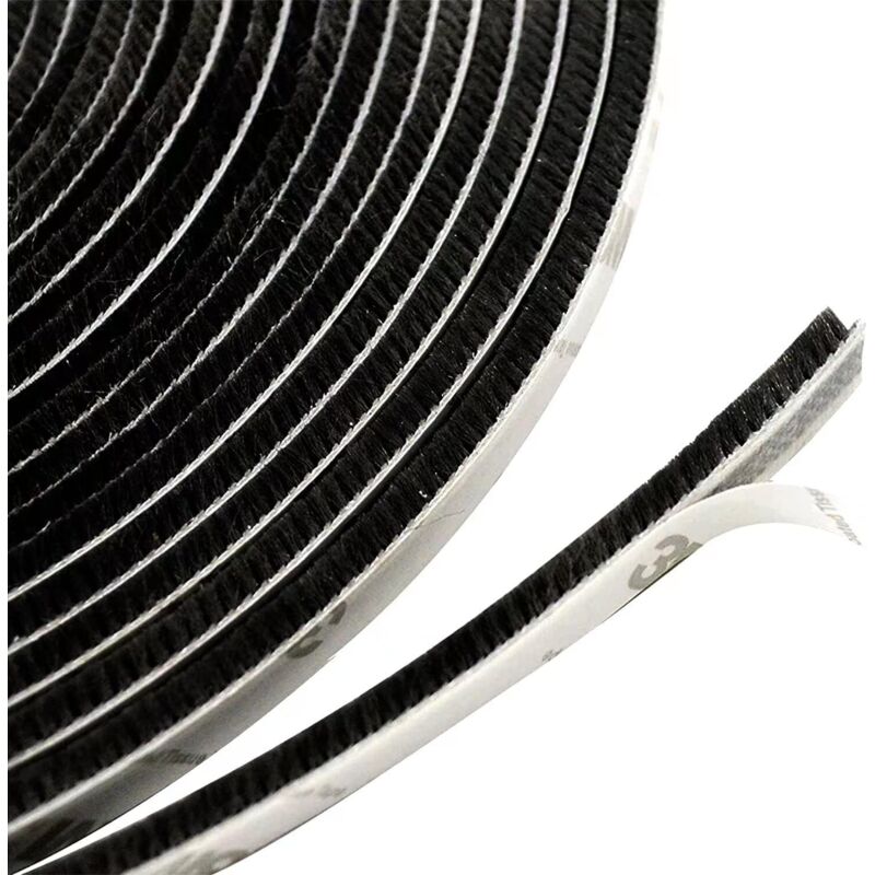 Sealing Strip for Doors and Windows, 10 m Brush Seal for Doors and Windows (9 mm x 15 mm, Black)