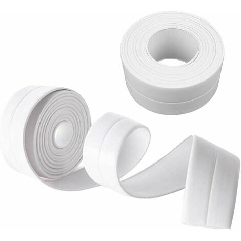 Sealing Strip, Self Adhesive Tape, Waterproof Mildew Cockroach Prevention, for Bathtub/Bathroom/Corner etc, 38mm  3.2m - White(2Pack)
