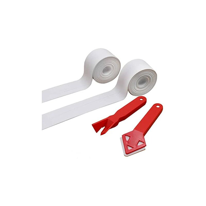 Image of Modou - Sealing Tape, 2 Rolls Shower Tape Strip+2 Caulking Tool Bathroom Silicone Seal Tape Self Adhesive pe Bath Tub for Corner Bath Toilet Kitchen