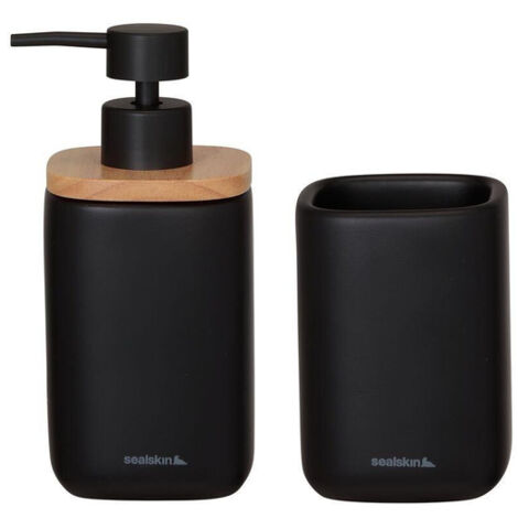 Sealskin Mind Ensemble de salle de bain - Distributeur de savon 200 ml - Gobelet à brosse à dents - Noir