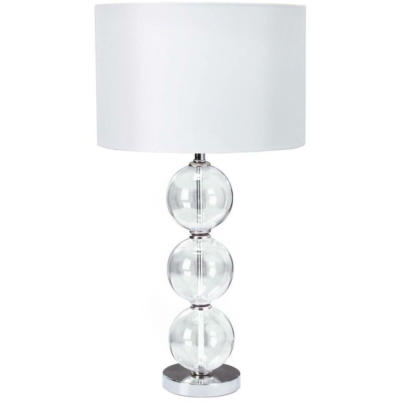 Searchlight - 1 Light Table Lamp Chrome, with Glass Balls & White Shade, E27