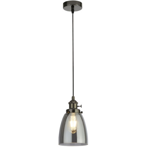 Searchlight - 1 Luce Pendente Cromo Nero, Vetro Fumé, E27