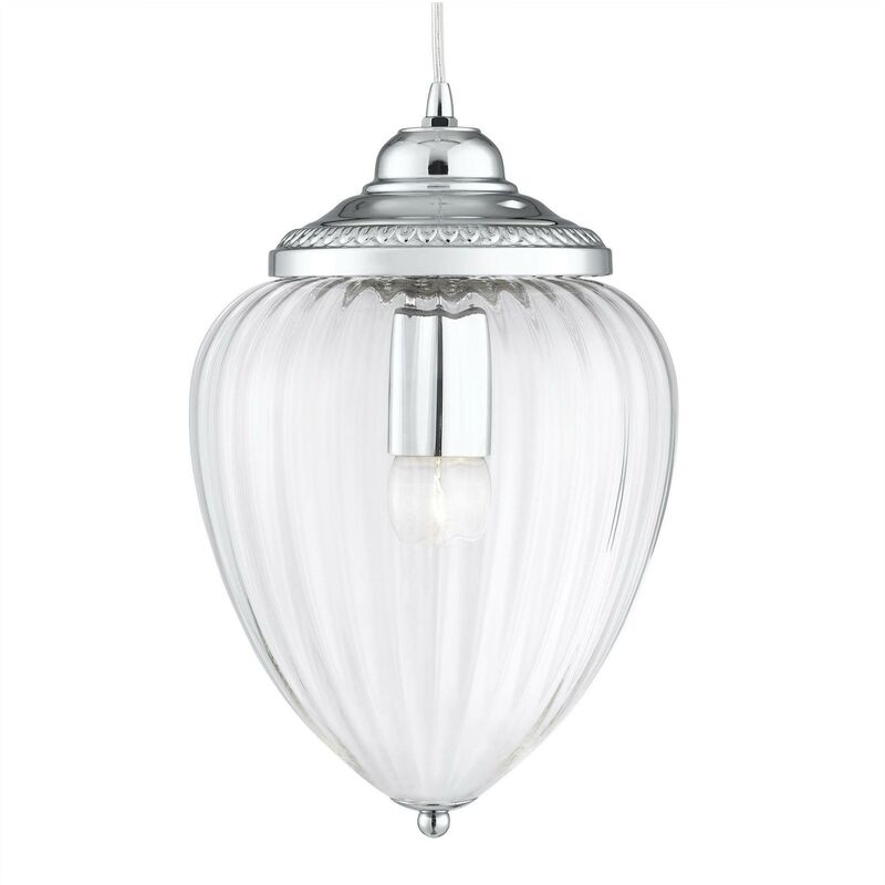 Pineapple - 1 Light Pendant Chrome Ribbed Glass Shade, E27 - Searchlight