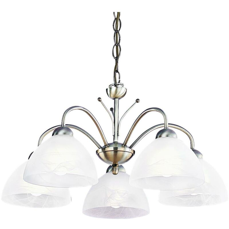 Milanese - 5 Light Multi Arm Ceiling Pendant Antique Brass, Glass, E14 - Searchlight