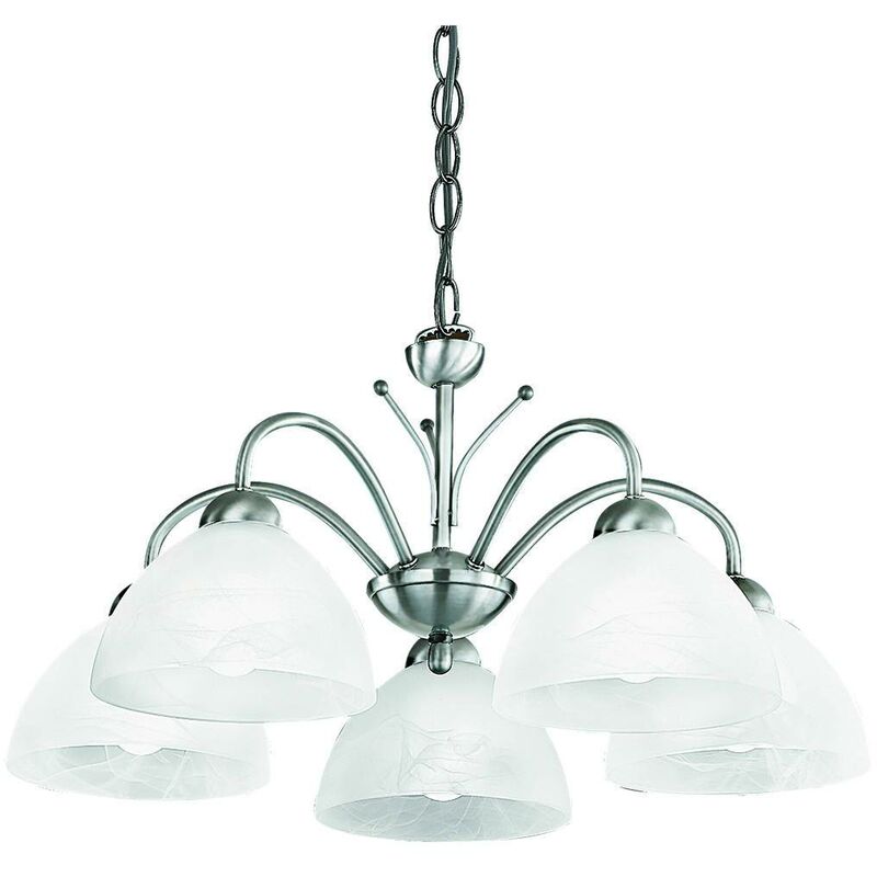 Milanese - 5 Light Multi Arm Ceiling Pendant Satin Silver, Glass, E14 - Searchlight