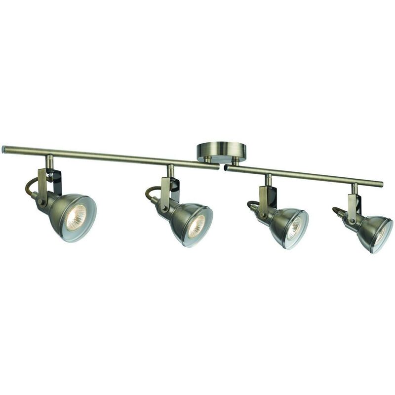 Focus - 4 Light Adjustable Ceiling Spotlight Bar Antique Brass, GU10 - Searchlight