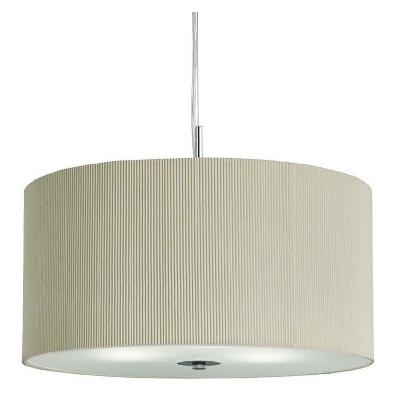 Drum Pleat - 3 Light Ceiling Pendant Chrome, Cream with Glass Diffuser And Shade, E27 - Searchlight