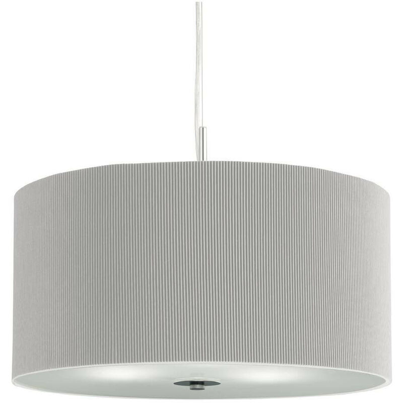 03-searchlight - Hanging lamp 60 cm Drum Pleat, in chrome and glass, gray lampshade
