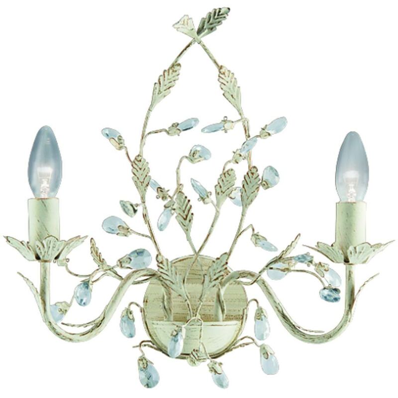 Searchlight Lighting - Searchlight Almandite - 2 Light Indoor Candle Wall Light Gold, Cream with Crystals Floral Leaves Design, E14