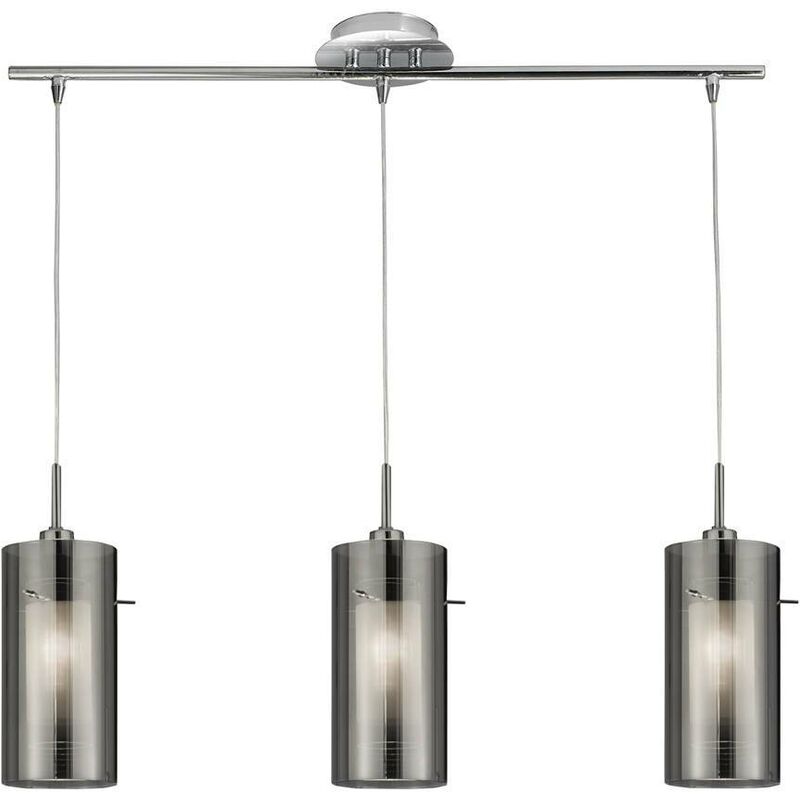 Duo 2 - 3 Light Ceiling Pendant Chrome, Smoked Glass On Bar, E14 - Searchlight