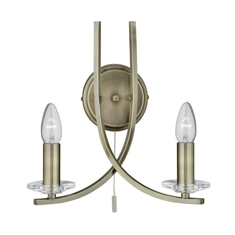 Ascona - 2 Light Indoor Glass Candle Wall Light Antique Brass, E14 - Searchlight