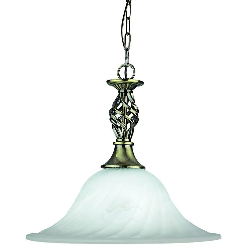 Cameroon - 1 Light Dome Ceiling Pendant Antique Brass, Marble Glass, E27 - Searchlight