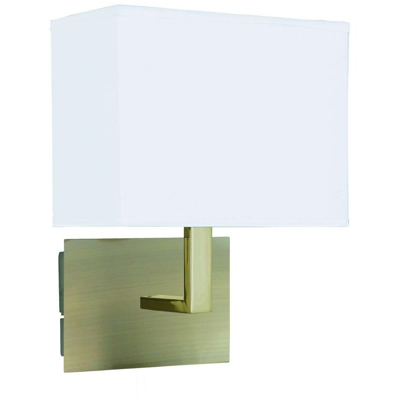 1 Light Indoor Wall Light Antique Brass with White Rectangular Shade, E27 - Searchlight