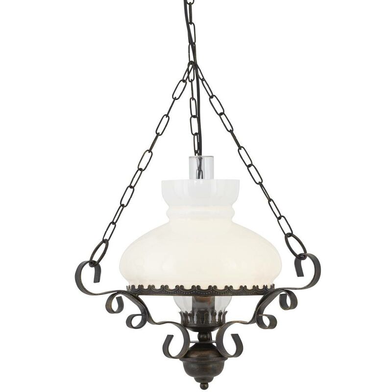 Hurricane - 1 Light Ceiling Pendant Rustic with Opal Glass Shade, E27 - Searchlight