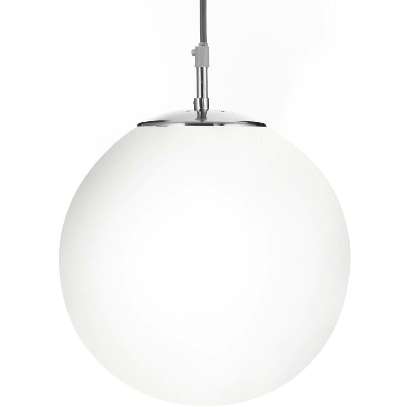 Atom - 1 Light Globe Ceiling Pendant Satin Silver, Opal Glass, E27 - Searchlight