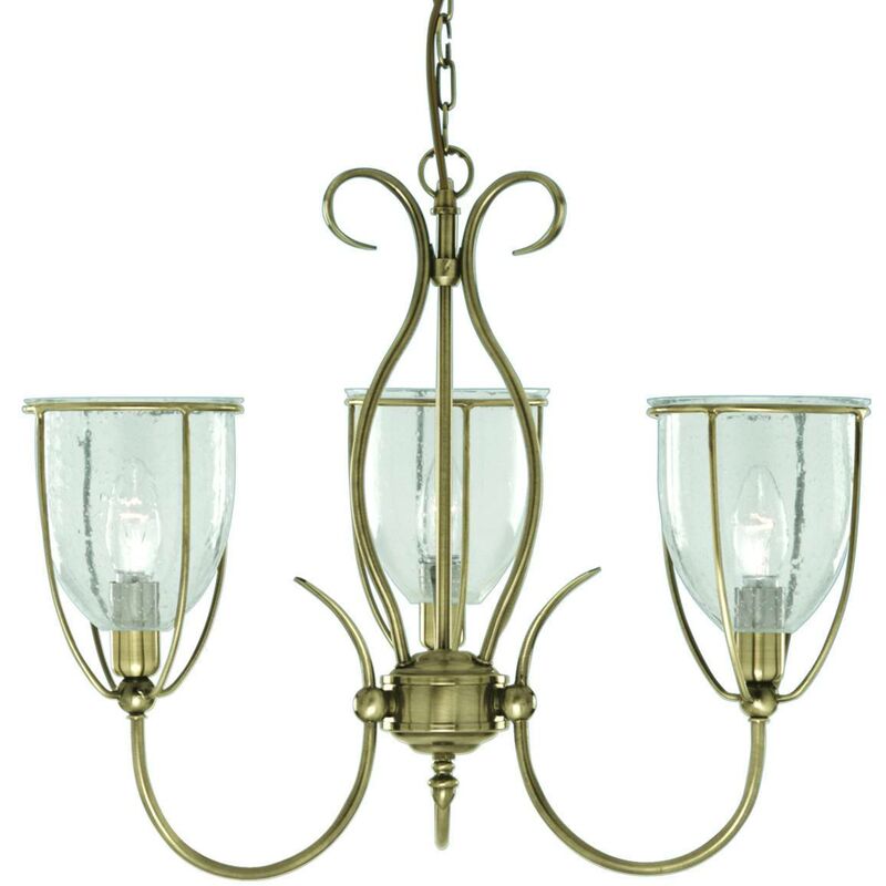 Silhouette - 3 Light Multi Arm Ceiling Pendant Antique Brass with Seeded Glass Shades, E14 - Searchlight