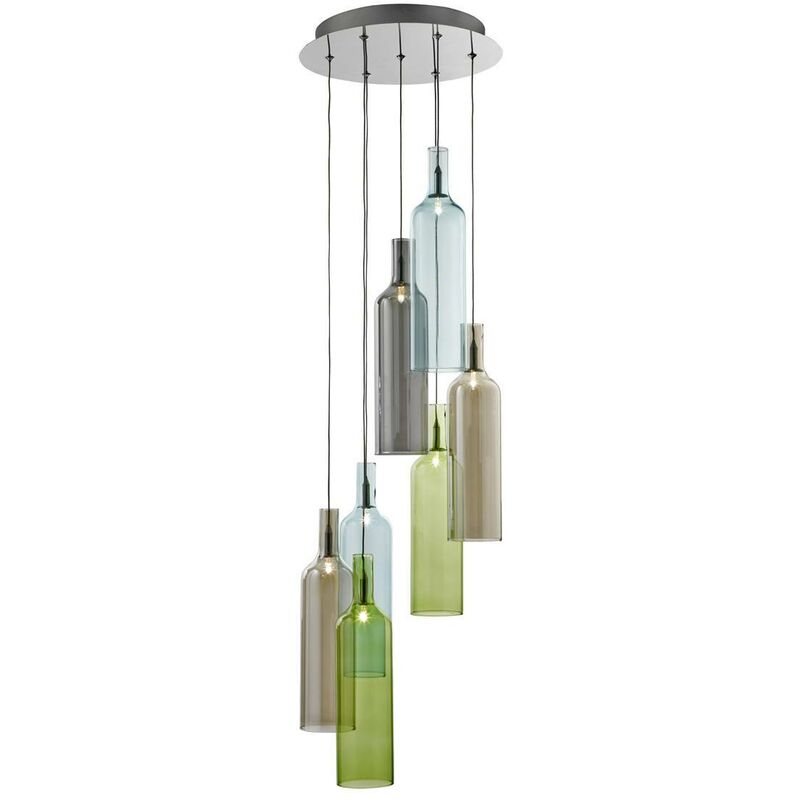 Bottle - 7 Light Cluster Pendant Chrome, Smoked Coloured Glass, G4 Bulb - Searchlight