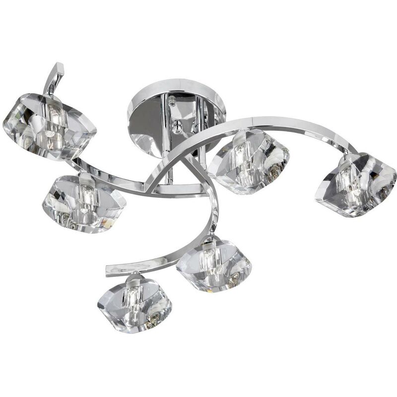 Sculptured Ice - 6 Light Semi Flush Multi Arm Ceiling Light Chrome and K9 Glass, G9 - Searchlight