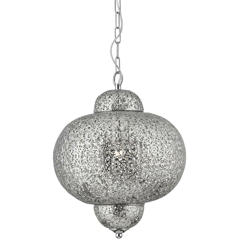 Fretwork - 1 Light Moroccan Ceiling Pendant Shiny nickel, E27 - Searchlight