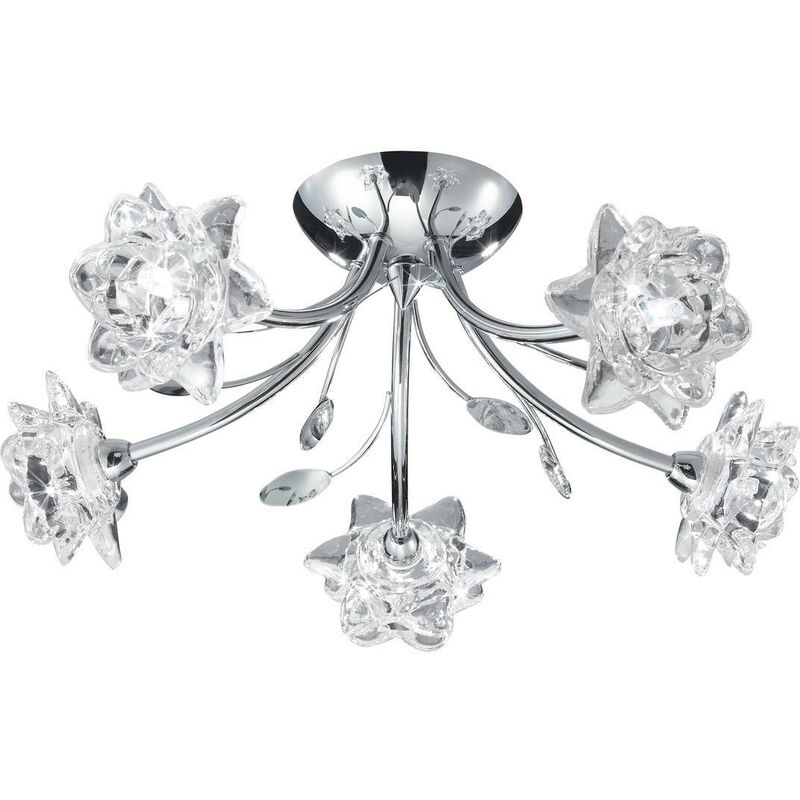 Bellis - 5 Light Semi Flush Multi Arm Flower Design Ceiling Light Chrome and Glass, G9 - Searchlight