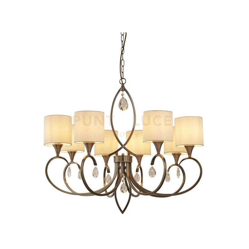 Searchlight - Alberto 8Lt Pendant - Ottone anticato, cristallo e paralume in lino