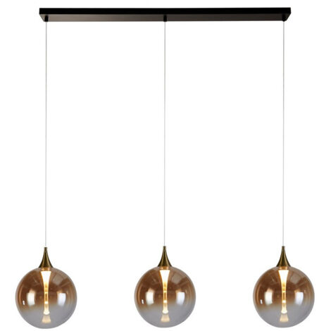 Searchlight Alchemy Lampe suspendue à 3 lampes LED, métal noir et verre ambré