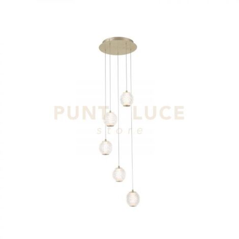 Searchlight Allure Lampadario a sospensione a 5 luci a grappolo Light-Drop in ottone satinato e acrilico trasparente