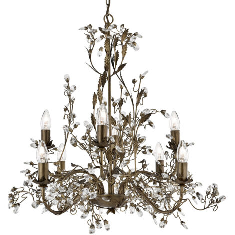 Searchlight Almandite - Lampadario a 8 luci con foglie floreali in oro marrone, E14