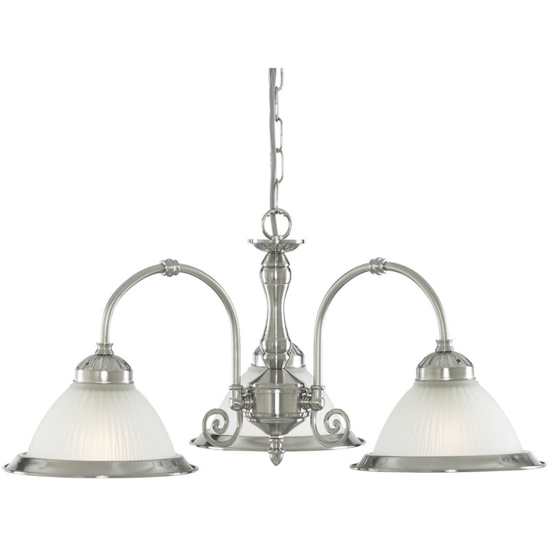 Lampadario Contemporaneo American Dinner Acciaio Argento Vetro 3 Luci E27
