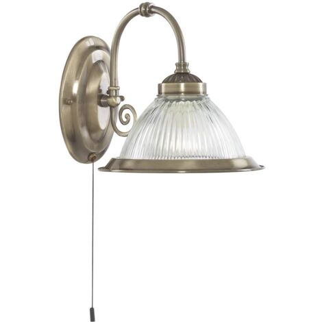 Searchlight American Diner - Applique murale à 1 ampoule en laiton antique avec abat-jour en verre nervuré, E27