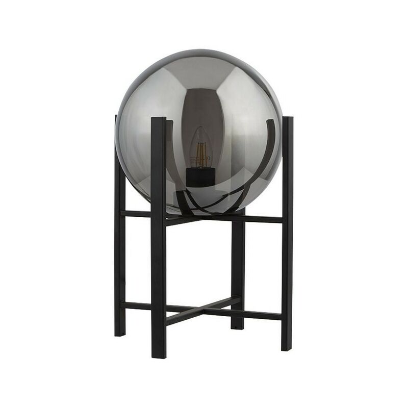 Image of Amsterdam - 1 lampada da tavolo nera opaca chiara con paralume rotondo in vetro fumé - Searchlight