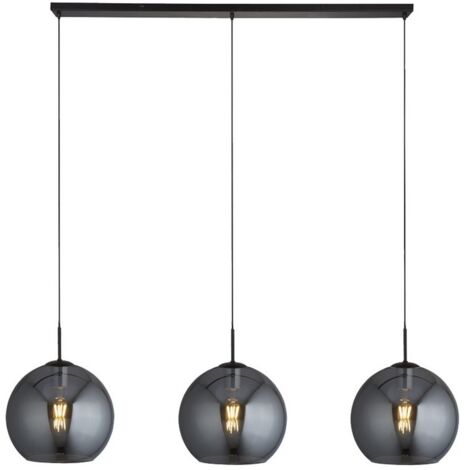 Searchlight AMSTERDAM - Luminaire suspendu à 3 ampoules au plafond noir mat avec abat-jour rond en verre fumé